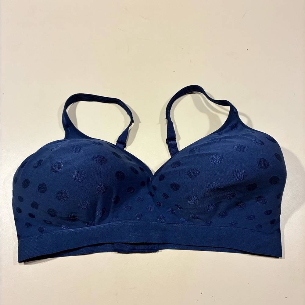Hanes Navy Blue Polka Dot Women's Wireless Bra XL